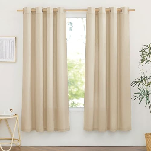 PONY DANCE Kurze Gardinen Halbtransparent Vorhang Leinen Küche/Schlafzimmer | Angora,2er Set,H160 x B140 cm,Boho Gardinen Leinenoptik mit Ösen,Leinenvorhang Landhaus Badezimmer Fenster,Linen Curtains