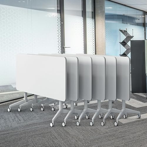 Konferenzraumtisch, 2–10 Personen, klappbare Konferenztische mit Rädern, großer rechteckiger Besprechungs- und Seminartisch mit weißer Klappplatte (6, 61,0 Zoll L x 19,6 Zoll B x 29,58 Zoll