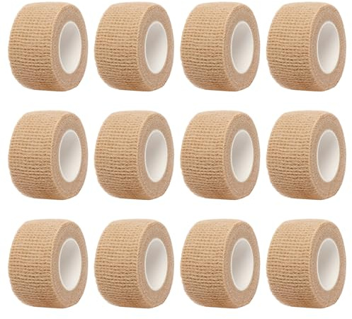 Soodyoow 12 Roll Verband Selbstklebend, 2,5cm x 4,5m Fingerpflaster Selbsthaftend, Elastisches selbstklebendes Fingerband, wasserfest, Staub, Fett, Steril