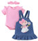 UUAISSO Tenues pour Bébé Fille Imprimé Cœur Barboteuse à Manches Courtes Jupe à Bretelles Robe Ours Bandeau Nœud 0-18 Mois Jean Rose 6-12 Mois