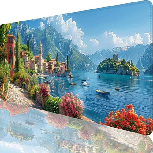 Bleu Tapis de Souris Montagne Tapis de Souris XXL 900x300x3 mm Grand Sous Main Bureau Gaming Accessoire, Lavable Mouse Pad avec Bords Surpiqué, Base en Caoutchouc Antidérapante pour Gamer Bureau 36-8i