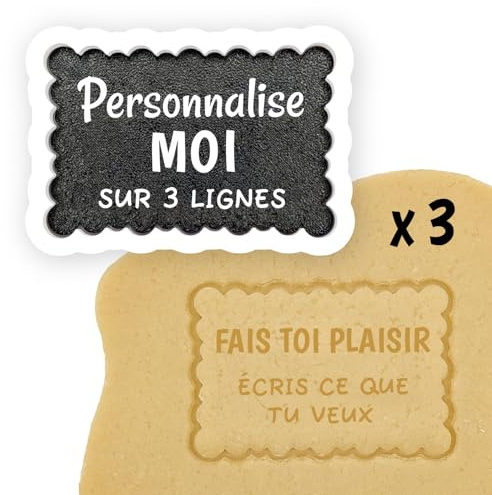 Emporte-pièce Personnalisable sur 3 lignes | Fabriqué en France | Style Petit Beurre | Biscuit Maison | Idée Cadeau | PACK Trio Croquant - 3 Personnalisations