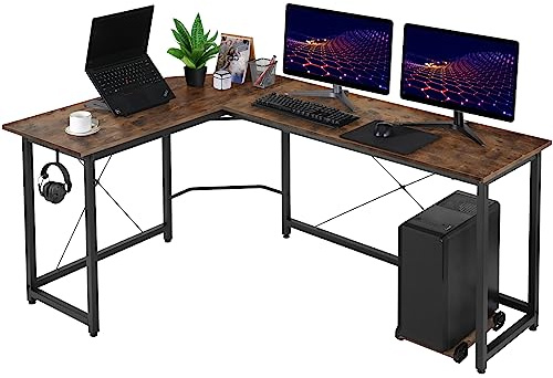 Generisch Gaming Schreibtisch L-Form, 167x120 cm, Reversibler Eckschreibtisch mit Haken, Abnehmbarer CPU-Ständer, für Arbeitszimmer Schlafzimmer Büro, Extra-große Arbeitsstation (Vintage Braun)