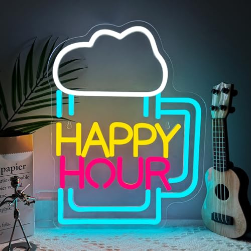 Happy Hour Neon Schild Bier LED Schild für Wanddekoration Bar Neon Licht USB Leuchtreklame für Bar Gaming Room Home Hochzeit Geburtstag Biergarten Nachtclub Männerhöhle Party Decor
