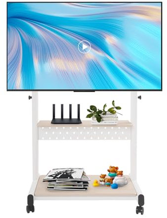 HarBin-Star - Soporte de TV con ruedas, soporte de TV con carrito, altura regulable de 108,5 a 128,5 cm, para televisores de plasma LCD LED OLED de 43 a 86 pulgadas, hasta 100 kg (blanco)