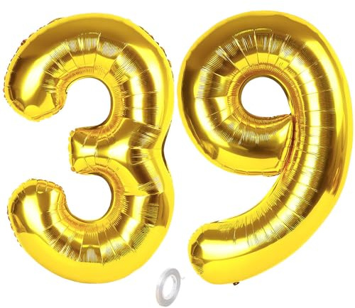 Balorise 40 Pouces Aluminium Ballon Géant Or Chiffre 39/93, Gonflable Hélium, Grand Numéro 0-9, 10-100 (101cm), Décoration de Doré Foil Ballons pour Fête d'anniversaire et Mariage