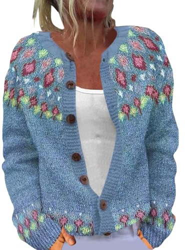 Generisch Strickjacke Damen Cardigan Kurz Pullover Strickjacken Elegante Winter Warm Herbst Jacke Strick Übergangsjacke Leichte Sweater Norweger Strickpullover Mit Knöpfen