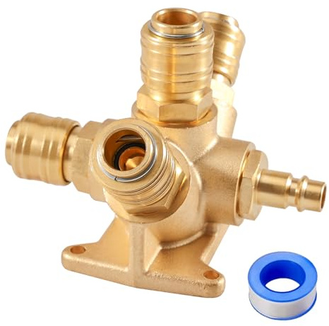 Tulov G1/2 5 Fach Wanddose Druckluftverteiler mit 1 x 1/2 Stecknippel und 4 x 1/2 NW 7.2 Stecker,Druckluftverteiler,Wanddose Druckluftweiche,Luftweiche für Wandmontage,Pressluft Verteiler Wand