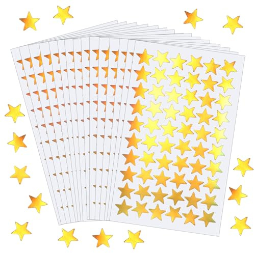 1020 Stück Stern-Aufkleber Selbstklebende Stern Aufkleber Kleine Goldfolie Sternaufkleber Goldene Sterne Sticker Belohnungssticker für Kinder Kleine Gold Sternaufkleber für Lehrer Scrapbooking-1.7cm