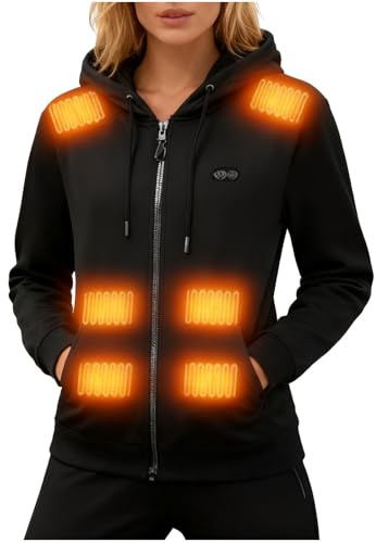 BVEBJDX Heated Hoodie for Women 17 Heat Zones Heating Body Warmer USB Rechargeable Electric Jacket Full Zip Sweatshirts Casual Heated Coat Outerwear Heating Clothing Thermal Tops with Pocket