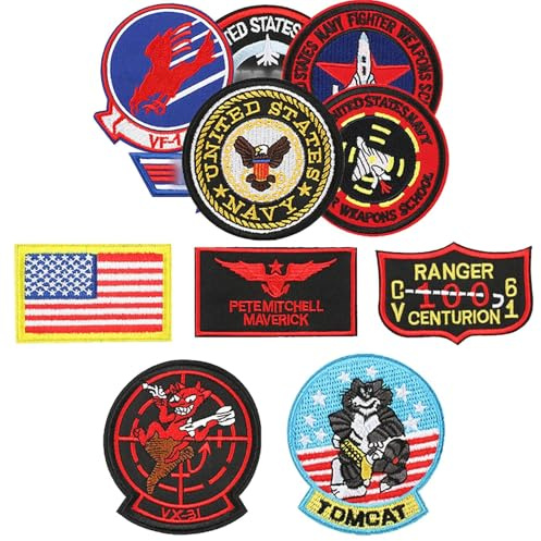 Zyiphor 11 Stück Aufnäher zum Aufbügeln USA Flagge Maverick Patches Bestickt Bügelpatches Air Force Navy Army Aufbügel Patches für Kleidung Jacke Jeans Bügelflicken Erwachsene Kinder