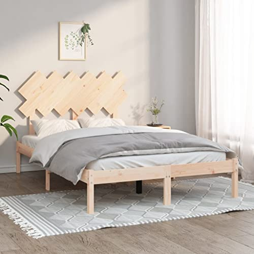 QJBSAVVA Echtholz-Bettrahmen 120x200 Kiefer massiv unbehandelt mit Kopfteil & Lattenrost Ergänzt modernes Schlafzimmer Jugendzimmer oder Gästezimmer