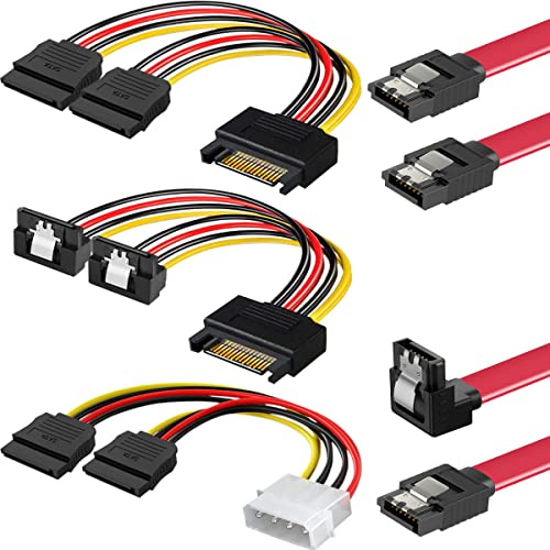 HAAMNING7 SATA 3.0 SSD HDD Data Cable Power Splitter Cord for SATA Hard Disk Drive, Molex IDE 4 Pin to 2 SATA 15 Pin Power Lead, SATA Y Splitter Expander, 5 Pcs 6Gbps Hard Drive Wire Kit