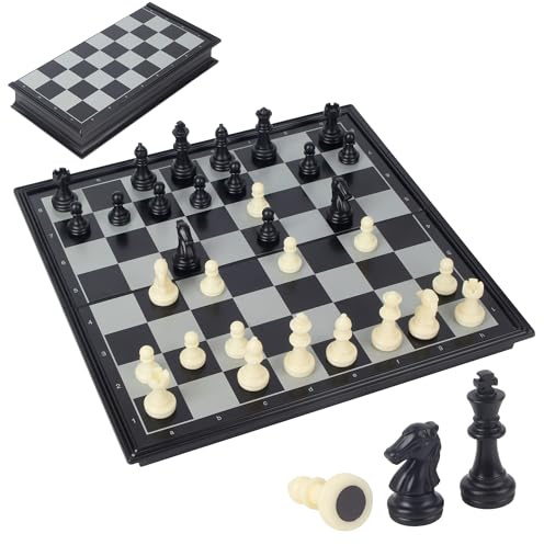 Ajedrez Magnetico Plegable y Magnético, Ajedrez Magnetico de Viaje para Adultos y Ajedrez para Niños, Magnetic Chess Game Mini, Magnetic Chess Set Portátil Negro y Blanco 27 x 27 cm Tablero