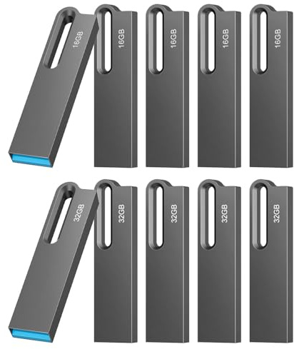 JOIOT USB Stick 32GB, 10Pack USB 3.0 Memory Flash Disk Small and Lightweight USB Flash Drive 32GB Metal Mini USB Thumb Drive for Photos for Computer/TV/Car/Player, etc