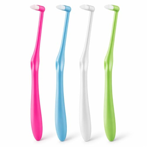 4 PCS Interspace Toothbrush, Compact Soft Slim Interspace Teeth Brush, Single Tufted Toothbrush, Wisdom Interdental Brushes for Detail Cleaning & Orthodontic Braces (Blue/Green/Rose Red/White)