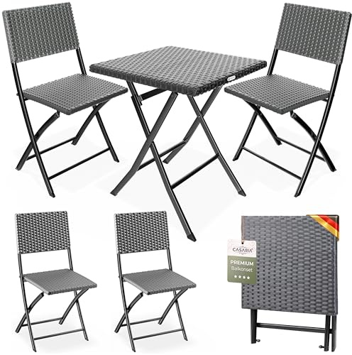 Casaria® Polyrattan Balkonmöbel 3 TLG. Klappbar Platzsparend 2 Personen Wetterfest Balkon Terrasse Bistro Garten Möbel Sitzgruppe Set Anthrazit
