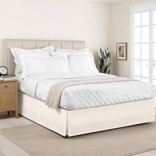 Lux Hotel Tailored Bed Skirt Classic 14 Drop Length Pleated Styling, California King, Ivory