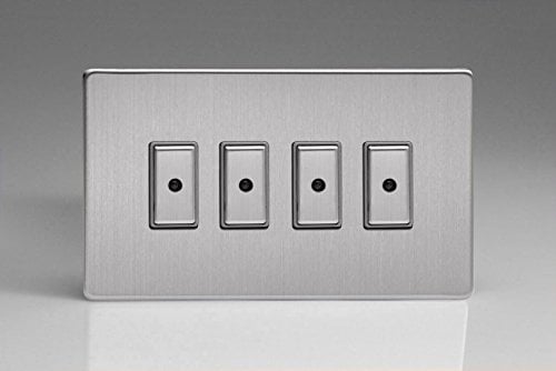 Varilight Eclique 2 4-Gang 1-Way Remote/Tactile Touch Control Master LED Dimmer Light Switch 4 x 0-100W (Max 10 LEDs) Brushed Steel JDSE104S