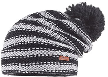 maximo Mädchen Grobstrickmütze Ringel, Pompon Mütze, Mehrfarbig (Schwarz/metallmeliert 4605), 51/53