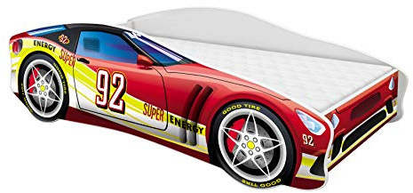 ACMA Autobett 140x70 cm mit Matratze und Lattenrost - Kinderbett Auto Modell 4 für Kinderzimmer, stabiles Jugendbett mit Rausfallschutz, belastbar bis 120 kg