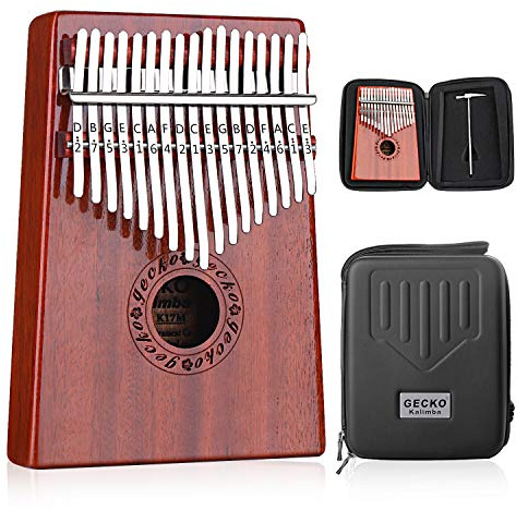 GECKO Kalimba 17 Keys Thumb Piano with Waterproof Protective Box, Tune Hammer and Study Instruction, Portable Mbira Sanza Finger Piano, Meditation Sound, Gift for Beginners and Professional