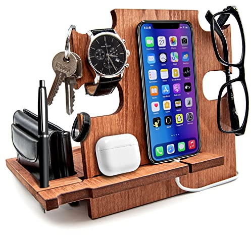 Dockingstation aus Holz, Schreibtischorganisator, Aufbewahrungshalter - Desk Organizer, Smartphone-Unterstützung