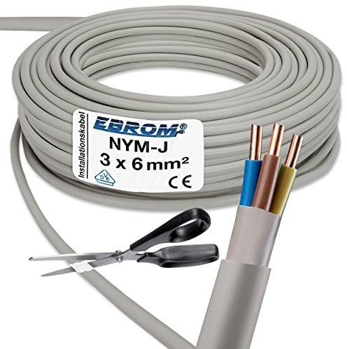 EBROM NYM-J NYM-J 3 x 6 mm² sheathed cable for wet rooms grey - selection in 1 m increments - per metre - Your selection: NYM-J 3 x 6 mm², length: 11 m
