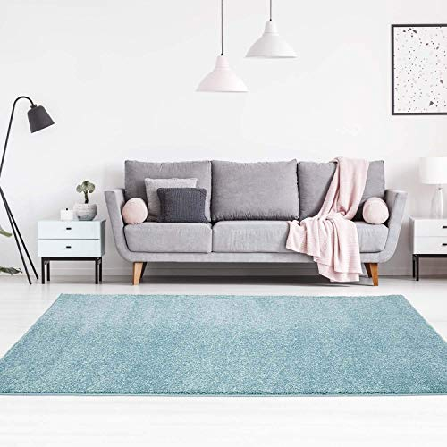 Teppich Einfarbig Blau - 120x160 cm - Moderne Flachflor Teppiche Wohnzimmer Jugendzimmer Kinderzimmer