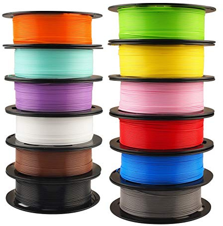 Mika3D Filament für 3D-Drucker, 1,75 mm, 12 Bündel, beliebteste Farben, 1,75 mm, 500 g pro Spule, 12 Spulen, insgesamt 6 kg, Material mit einer Flasche 3D-Druckerstift, Geschenk