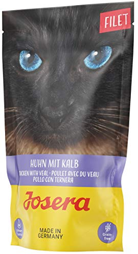 JOSERA Filet Huhn mit Kalb (16 x 70 g) | Adult | Premium Nassfutter für ausgewachsene Katzen | Huhn & Kalb mit 40% Hühnerfilet | getreidefrei | Katzenfutter nass im Frischebeutel | 16er Pack