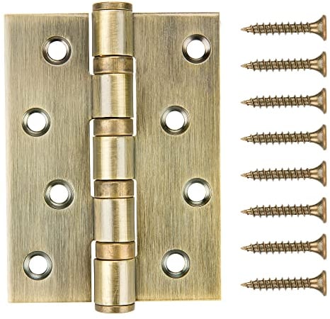 WELLOCKS Edelstahl Scharniere Klappbar | 10x7.5cm | 3mm dick | Sicherungstür Scharniere | Edelstahlscharnier Türscharniere | Leise Glattes Perfekt für schwere Tür (D041) | Antikes Messing | 3 Stück