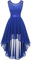 Berylove 7035 Vintage Robe de Cocktail Pin Up High Low en Dentelle Mousseline pour Mariage Soirée Bal Jupe Asymétrique sans Manche avec Ceinture Bleu Royal L