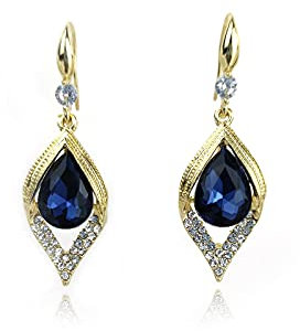 Boucles D'oreilles Femme Argent 925 Saphir Forme Goutte Bleue Pendantes