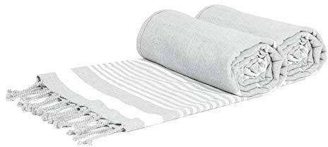 Nicola Spring Deluxe Cotton Turkish Bath Towels - Light Grey - 157 x 87cm - Pack of 2 - Lightweight Absorbent Large Adults Kids Drying Sheet Swimming Pool Towel for Beach, Bathroom, Gym, Shower, Sauna