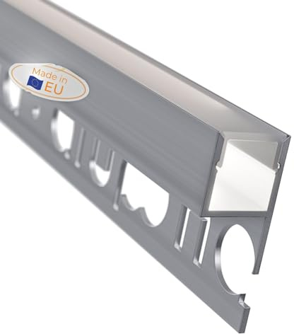 Alupona Mola-Up LED Fliesenprofil I 5 x 2 m I Langlebige Aluminium Fliesen-Abschlussleiste für LED Streifen bis 1cm Breite I LED Trockenbauprofil eloxiert I Fliesenschiene + Acryl Abdeckung opal