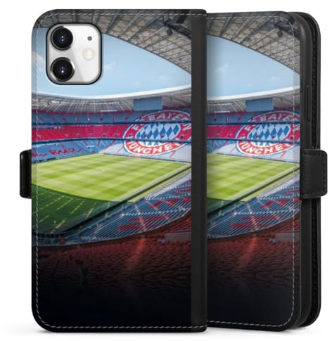 Klapphülle kompatibel mit Apple iPhone 11 Handyhülle aus Kunst Leder schwarz Flip Case FC Bayern München FCB Stadion