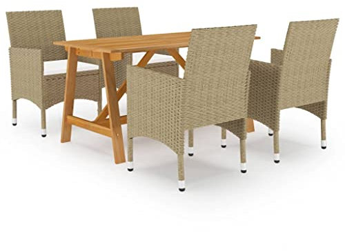 vidaXL Gartenmöbel Set 5-TLG. Gartengarnitur Gartenset Sitzgarnitur Sitzgruppe Esstisch Gartentisch Gartenstuhl Gartensessel Tisch Stühle Beige