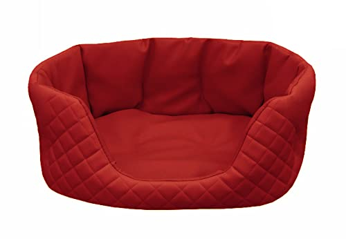 Juelle Hundebett aus Kunstleder gesteppt, Hundebett Korb für mittlere Hunde, Kuscheliges Hundenkissen, Schlafsofa Queen S-XL (80x60cm, Rot)