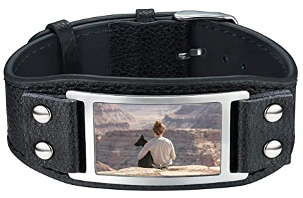 PROSTEEL Foto personalisiert Wickelarmband Retro Stil Schwarz Leder Armband mit Bild Herren Manschetten Armband Modeschmuck Accessoire für Jahrestag