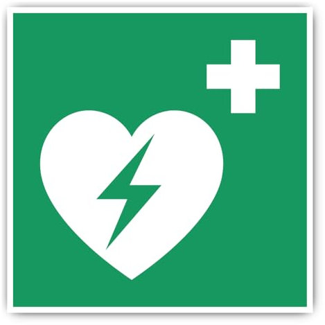 Automatisierter Externer Defibrillator (AED), Rettungszeichen: E010 - DIN EN ISO 7010 / ASR A1.3 - Aufkleber: 20 cm, 1 Stück