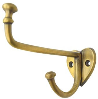 FOUNDRYMAN - Love Heart Based Long Brass Hook - Vintage Brass Tone in Gorgeous Deep Patina, Fitting Screws Included - Best as Door Hook - 51x41x102mm