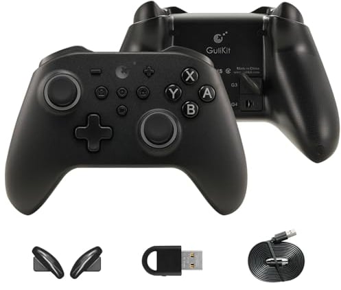 Gulikit KK3 Pro Wireless Controller per Switch/Switch OLED, Controller Bluetooth per PC, Joysticks/Trigger Hall, Frequenza Sondaggio 1000Hz, Vibrazione Maglev/Rotor/HD, Adattatore Hyperlink (Nero)