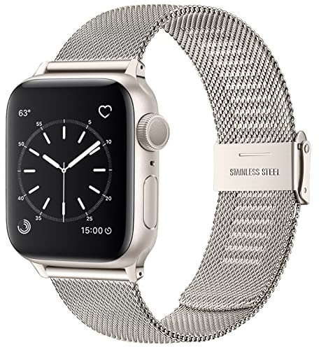 Wepro Ersatzarmband Kompatibel mit Apple Watch Armband 49mm 46mm 45mm 44mm 42mm für Damen/Herren, Mesh Geschäft Metall Uhrenarmband für Apple Watch SE/SE 2/Ultra/Ultra 2/Series 10 9 8 7 6 5, Starlight