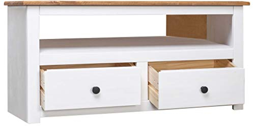 Susany TV-Eckschrank TV-Schrank HiFi-Schrank Lowboard Sideboard aus massivem Kiefernholz Mit 2 Schubladen 1 offenen Fach,Schubladenschrank Fernsehtisch 93 x 49 x 49 cm (B x T x H),Kiefer-Massivholz