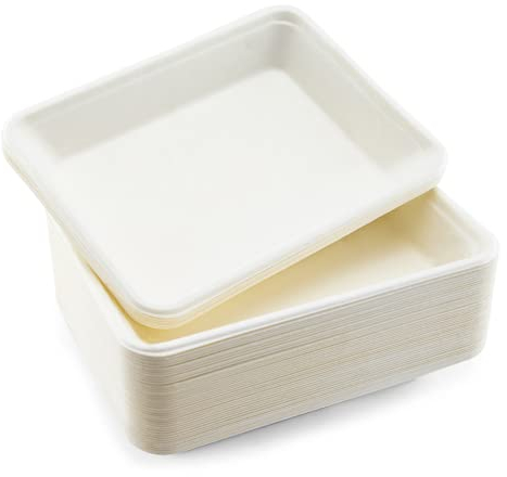 Sugarcane Chip Tray 19.5x14.5cm Pack of 50 White Compostable Food Tray for Takeaways, Festivals, Carnivals, Cafes, BBQs, Parties, Events & Picnics
