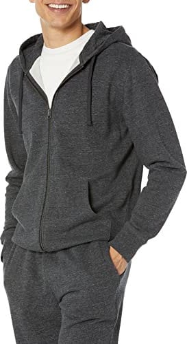 Amazon Essentials Men's Long-Sleeved French Terry Full-Zip Hoodie (Available in Big & Tall), Charcoal Heather, S