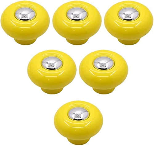 Tbkoly Keramikknöpfe Türgriff Schrank Schubladenzug, 6 Stück moderne Möbelbeschläge, Küchenschrank Kommode Knauf Ziehen für Kinder niedliche runde Küche (rot) (Farbe: gelb)