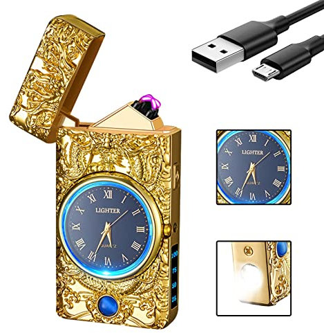 GADATOP Dragon Lighter, Plasma Lighter, Electric Arc Lighter, USB Lighter Multifunctional Lighter, Windproof Lighter, Fashion Lighter, Metal Lighter Luminous Real Watch dial LED Lighting(Gold)
