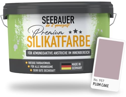 SEEBAUER diy Silikatfarbe Violett 2,5L für Innen (No. 957 Plum Cake) Atmungsaktive Mineralfarbe für Allergiker - Abwaschbare Wandfarbe - Violetttöne hohe Deckkraft